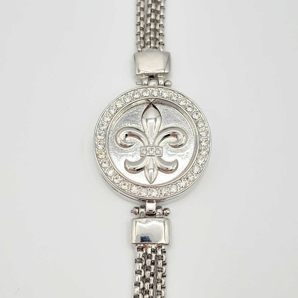 Silver Tone Fleur-de-Lis Reversible Medallion Bracelet
